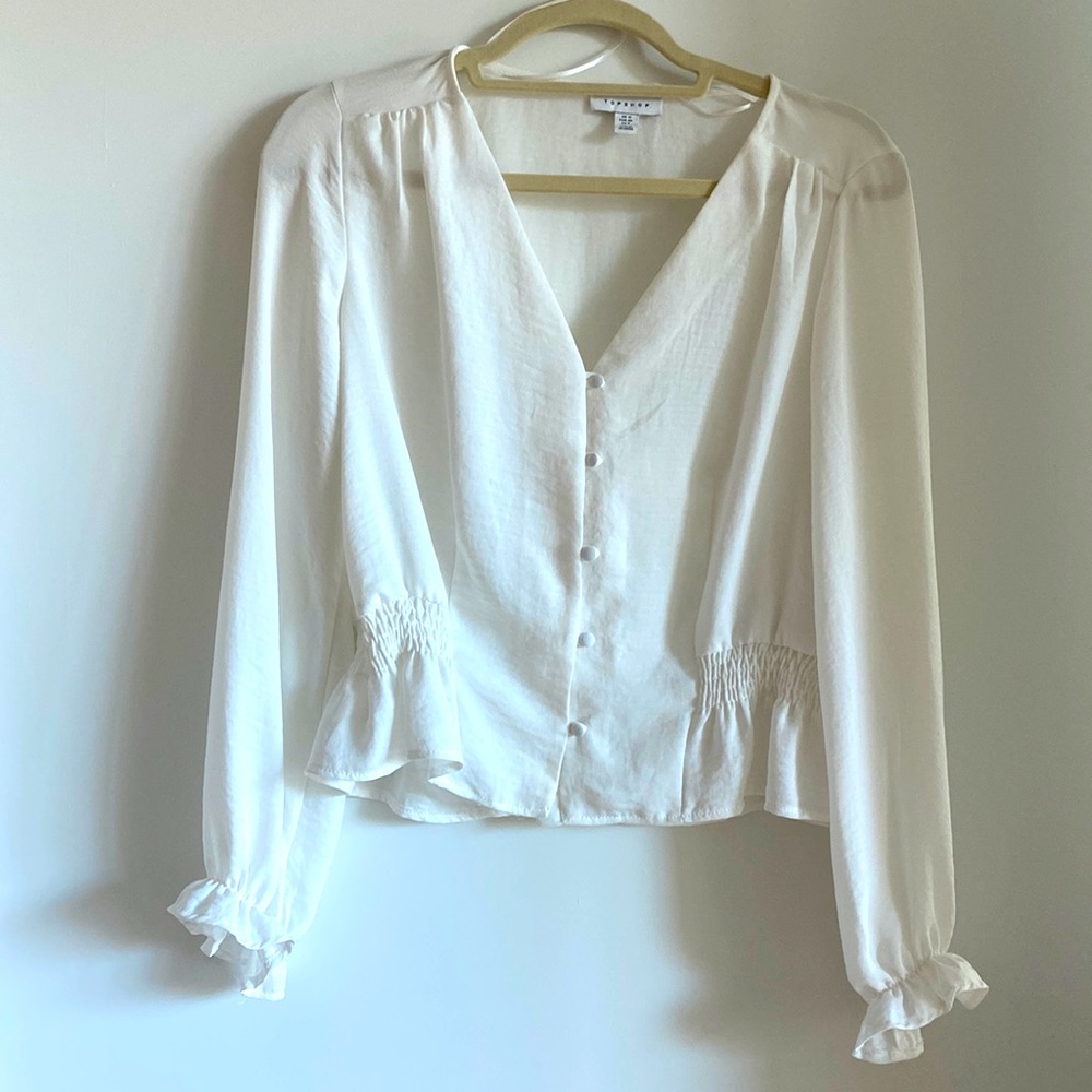 Topshop white work long sleeve top blouse - size US 8